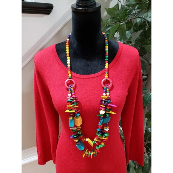 Cable & Gauge Women's Red Solid Rayon Round Neck Long Sleeve Sweater Size XL - Picture 2 of 11